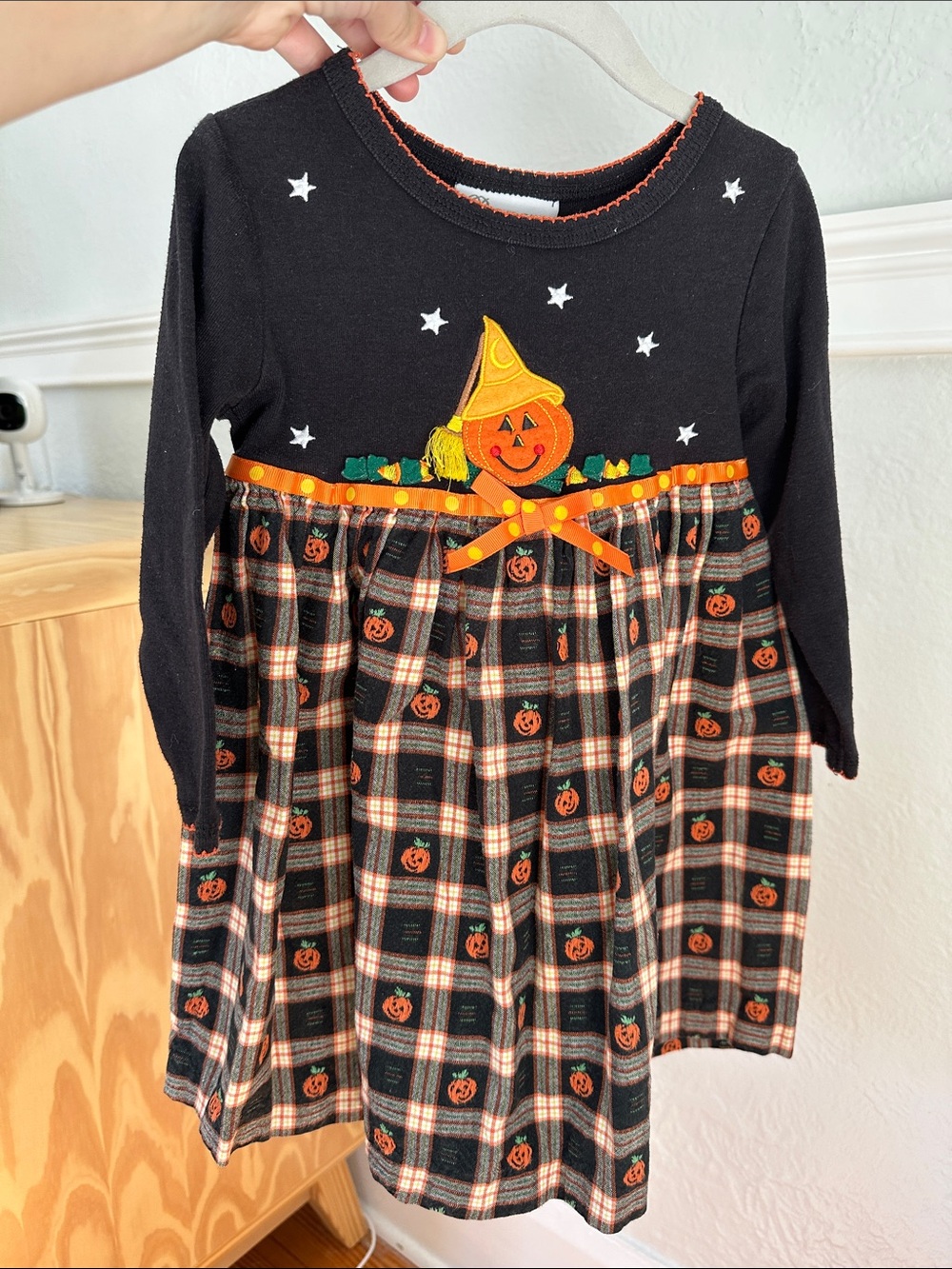 Vintage Bonnie Jean Black and Orange Pumpkin Patch Plaid Dress
